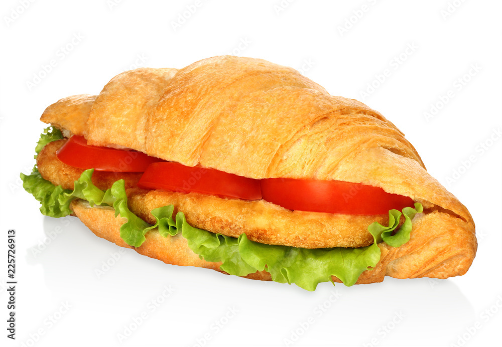 Big croissant with vegetables and chicken meat Big croissant with vegetables and chicken meat