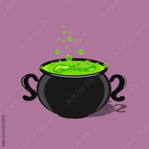 A cauldron with a sorcery potion for Halloween.