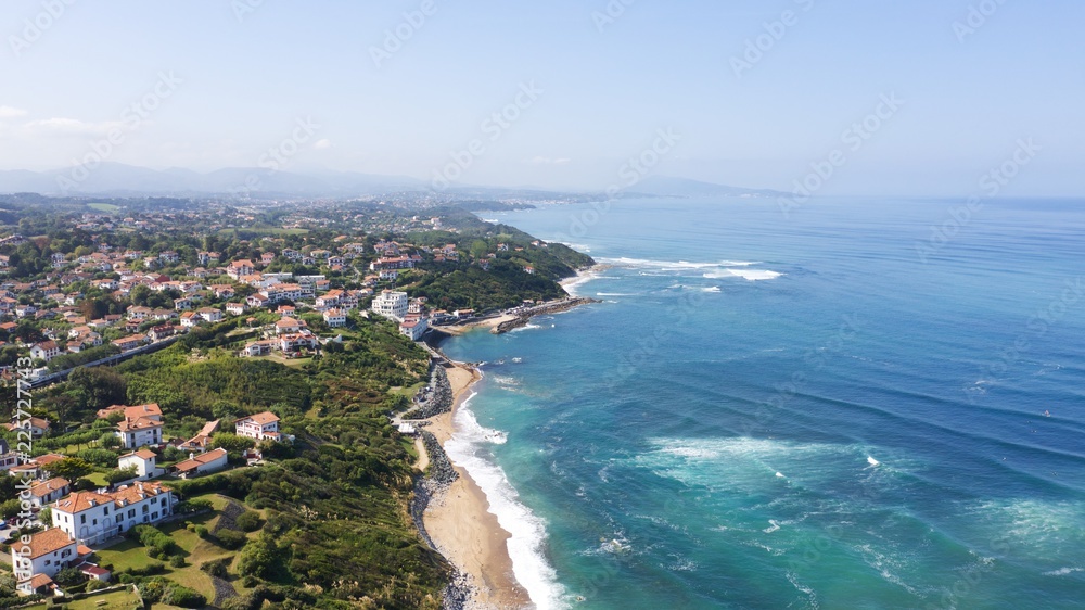 Scenic atlantic coastline in sunny blue sky in bidart, basque country, france