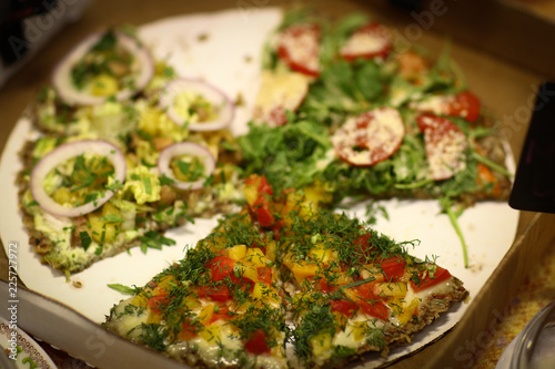 vegan pizza assortment in slice on plate photo