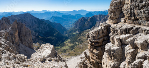 Bild auf Leinwand Panoramic view of famous Dolomites mountain peaks, Brenta