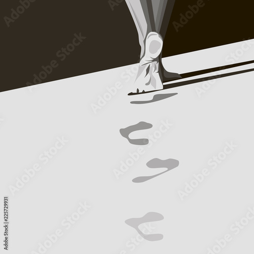 girl walking on the sand. legs. footprints.