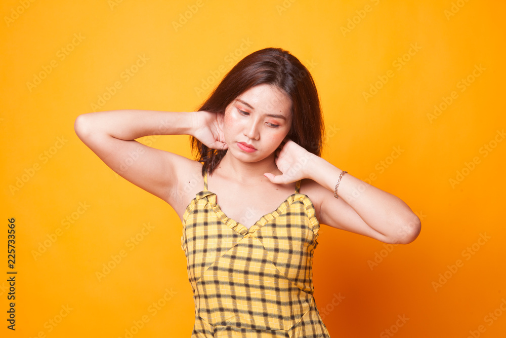 Sleepy young Asian woman yawn. Sleepy young Asian woman yawn.