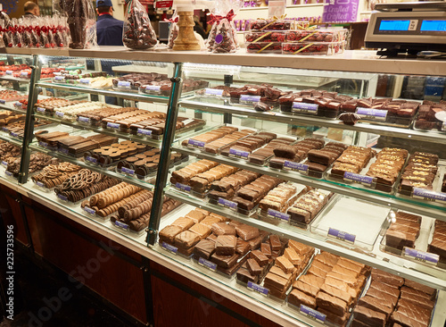 showcase with assorted handmade chocolates
