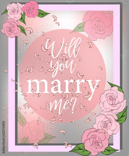 Wedding card with floral background and inscription. Elegance pattern with flowers. Abstract greeting card. Greeting card in grunge or retro style.