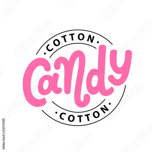 Cotton candy. Text logo lettering. Hand drawn vector illustration.