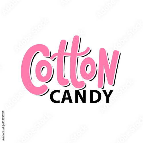 Cotton candy. Text logo lettering. Hand drawn vector illustration.