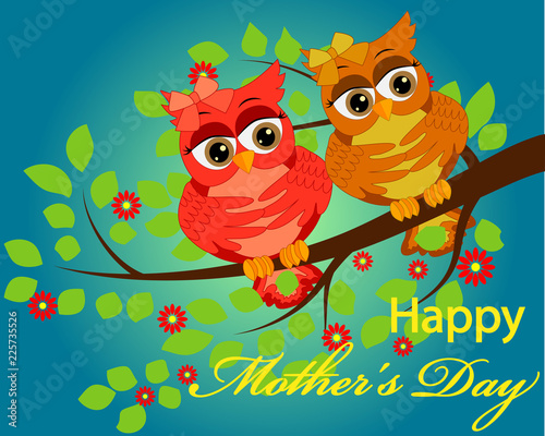 i love you mother day greeting card vector with owl graphic