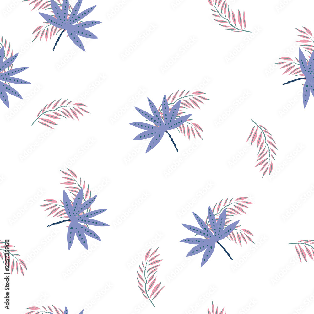 Tropical palm leaves hand drawn seamless pattern.