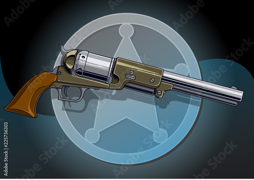 Graphic detailed old revolver with star