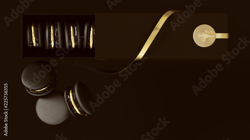 Black and Gold Luxury Macrons Macaroon 3d illustration 3d render photo