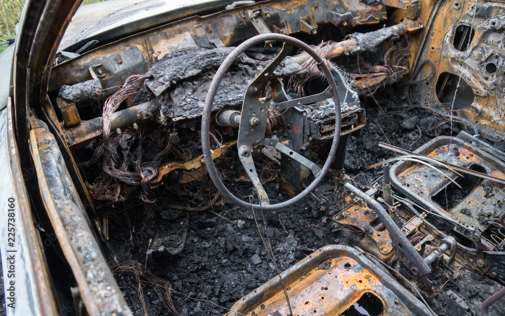 Burned out car after a car accident. Inside view. Burned out car after a car accident. Inside view.
