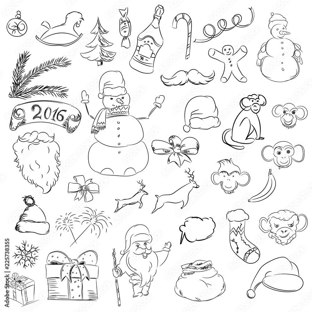 Set sketch things for christmas and new year. Vector santa claus Set sketch things for christmas and new year. Vector santa claus