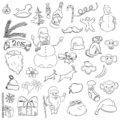 Set sketch things for christmas and new year. Vector santa claus