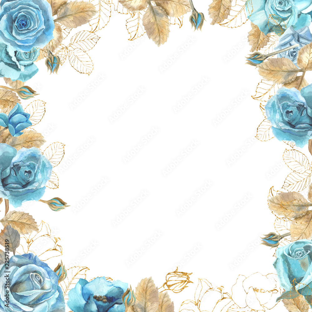 frame with watercolor blue roses-1