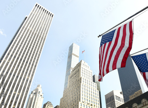 American flag on a building in New York, USA