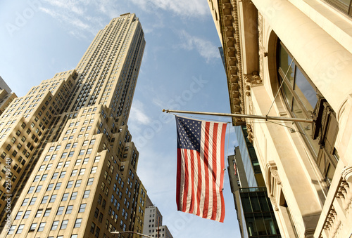 American flag on a building in New York, USA