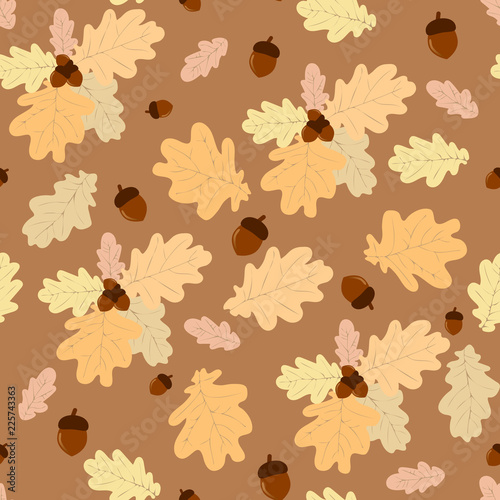 Seamless vector pattern of acorns and oak leaves