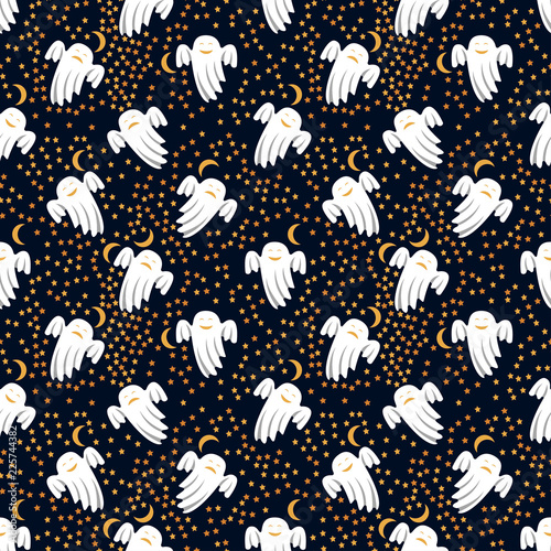 Halloween seamless pattern with ghosts.Vector holiday background.Textile texture
