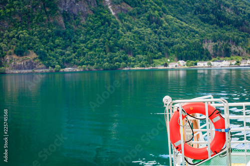 ship ferryboat on norwegian fjord photo