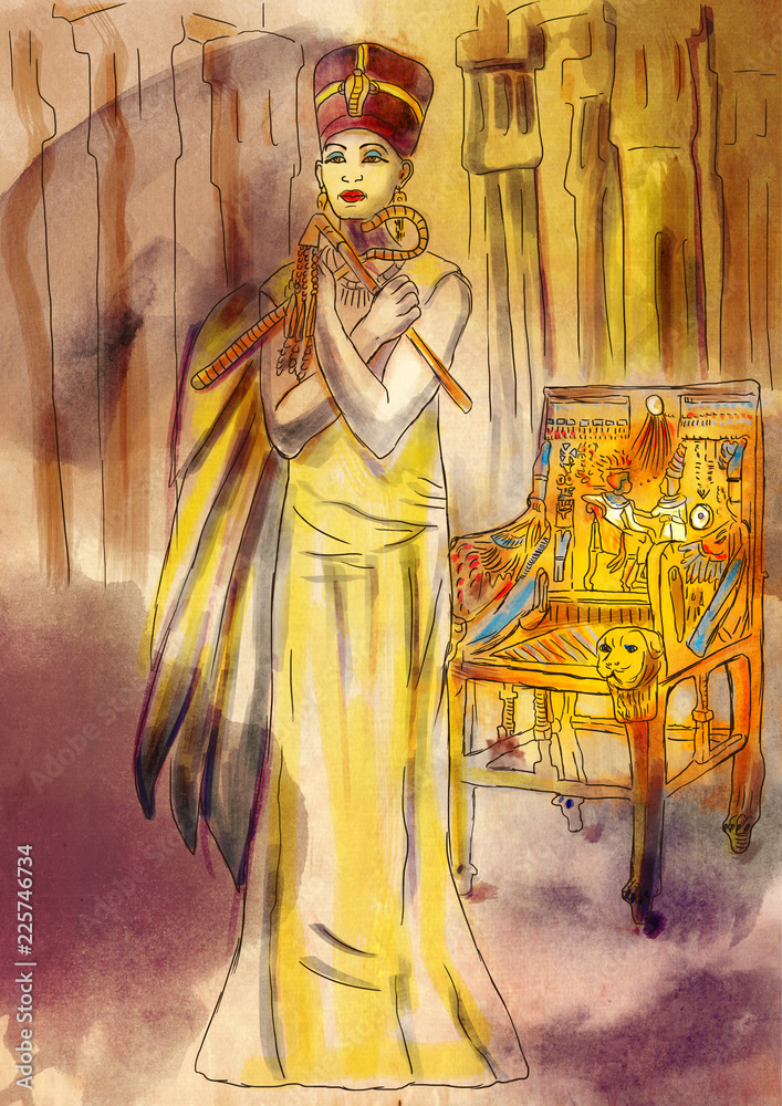 Fototapeta premium Nefertiti. An hand drawn illustration. Freehand drawing, painting.