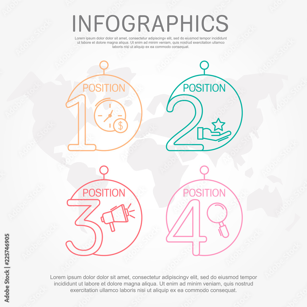 Modern and simple vector illustration. Four circles infographic template elements, sectors and percentages with icons. Designed for business, presentations, web design, 4 step diagrams Modern and simple vector illustration. Four circles infographic template elements, sectors and percentages with icons. Designed for business, presentations, web design, 4 step diagrams