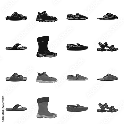 Vector design of man and foot logo. Set of man and wear vector icon for stock.
