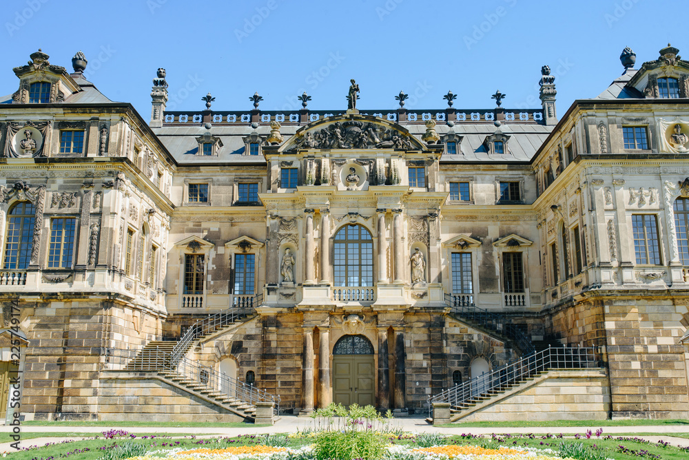Dresden - 18 MAY 2017 - Baroque palace of Palaisteich in Grosser Garten park in Dresden, Germany.