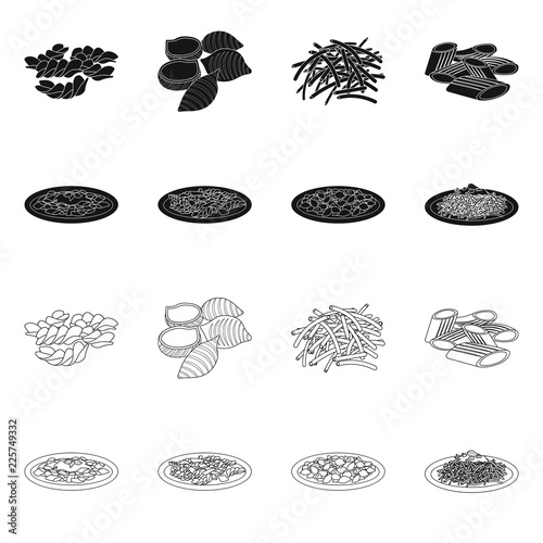 Vector design of pasta and carbohydrate icon. Set of pasta and macaroni stock vector illustration.