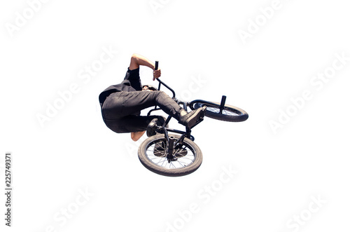 bmx rider jumping isolated over white