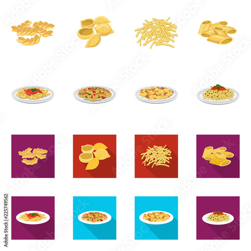 Isolated object of pasta and carbohydrate sign. Collection of pasta and macaroni vector icon for stock.