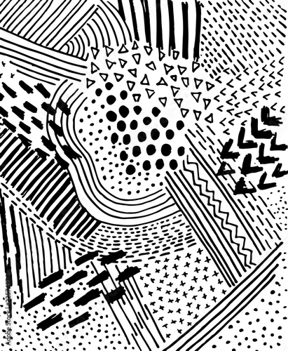 Abstract  black strokes, Hand sketched Vector Pattern.  Retro abstract pattern in geometric style. Abstract multicolored geometric pattern.