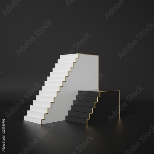 3d render  abstract geometric background  stairs  steps  podium  minimalistic primitive shapes  black and white modern mock up  blank template  empty showcase  shop display