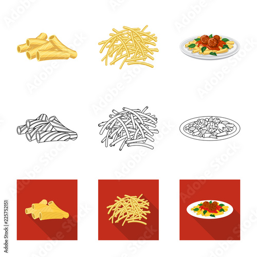 Vector design of pasta and carbohydrate sign. Set of pasta and macaroni vector icon for stock.