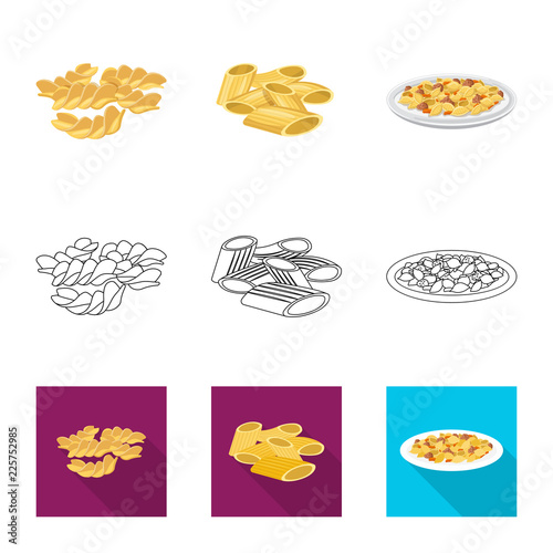 Vector illustration of pasta and carbohydrate logo. Set of pasta and macaroni vector icon for stock.