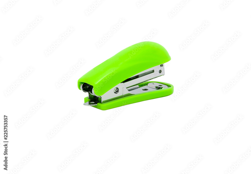 Stapler, office equipment green color isolated on a white background, Used for stapling, with clipping path. Stapler, office equipment green color isolated on a white background, Used for stapling, with clipping path.