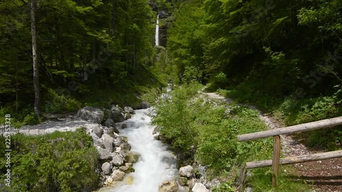 Pericnik waterfall and river, natural landscape in Slovenia photo