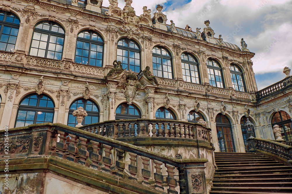 Facade of the Zwinger Pavion (Der Dresdner Zwinger, 17 century). Zwinger is built in Rococo style in Dresden, Germany