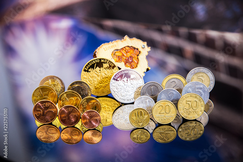 Lithuanian litas and Euro coins collection. photo