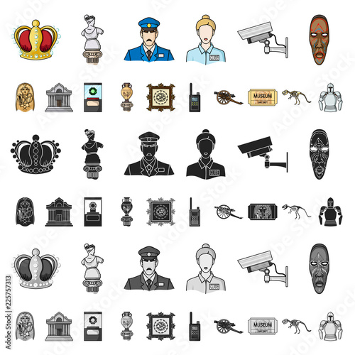 Museum and gallery cartoon icons in set collection for design. Storage and exhibition of showpiece vector symbol stock web illustration.