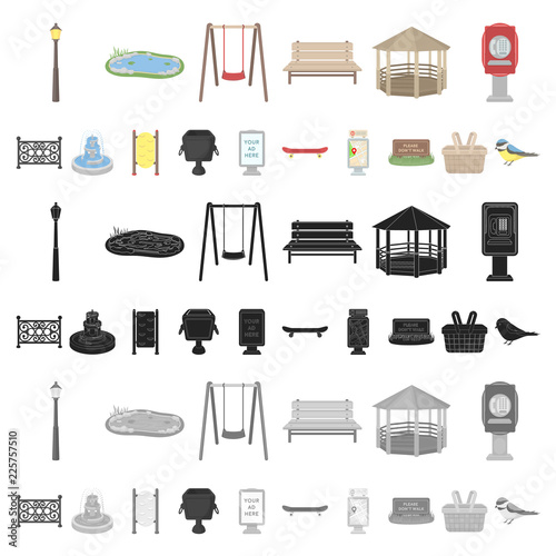 Park, equipment cartoon icons in set collection for design. Walking and rest vector symbol stock web illustration.