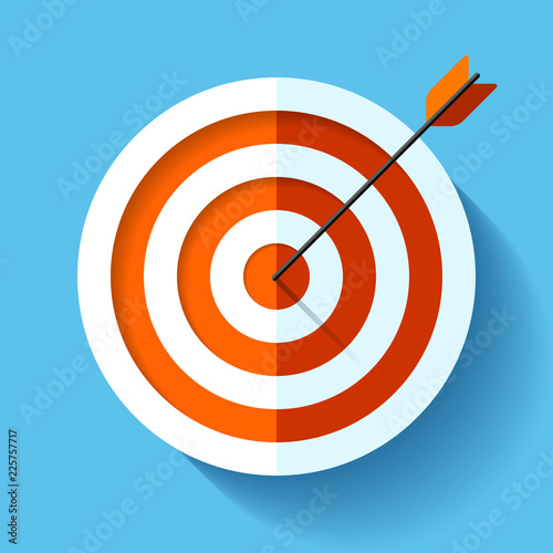 Volume Target icon in flat style on color background. Arrow in the center aim. Vector design element for you business projects