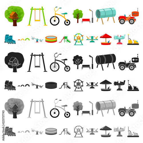 Playground, entertainment cartoon icons in set collection for design. Attraction and equipment vector symbol stock web illustration.