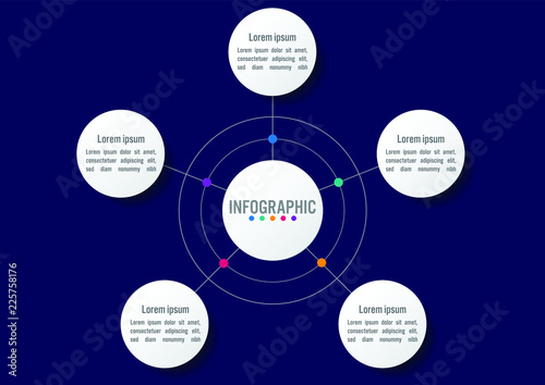 Business infographic template with 5 options circular shape