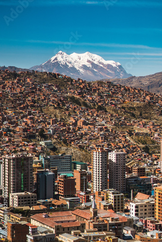 La Paz Cityscape with Snow Capped Mountain in the Background