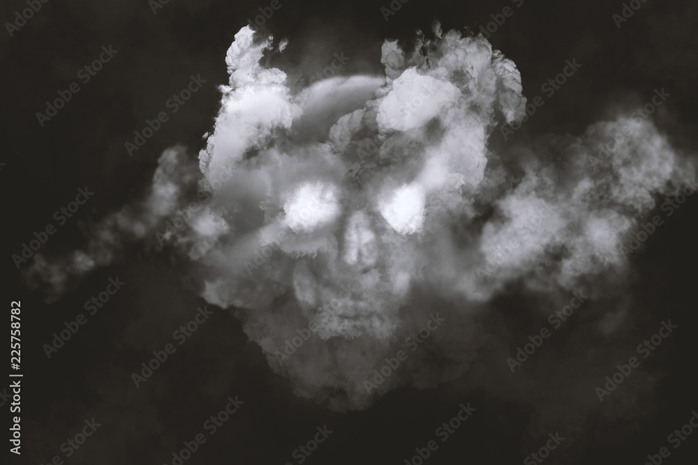 Obraz premium Skull and fog Illustration on a dark background.
