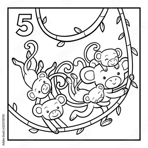 Coloring book, Five monkeys