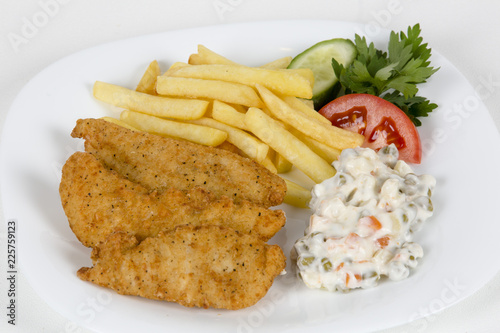 fried chickend with french fries photo