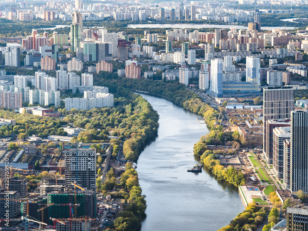 Obraz premium aerial view of Moskva river on west of Moscow