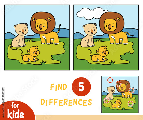 Find differences, game for children, Three lions